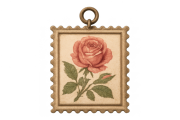 Vintage rose botanical illustration in an antique pendant frame
