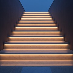 Fototapeta premium Illuminated modern staircase with warm led strip lighting