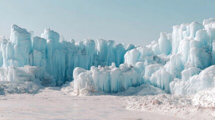 Towering frozen icicles and sculptured ice formations creating an impressive winter wonderland landscape