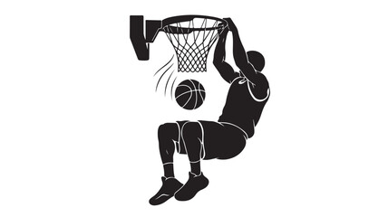 Silhouette of a basketball player dunking vector illustration for sports design isolated on white background