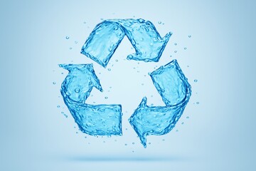 Water formed recycling symbol with splashing droplets