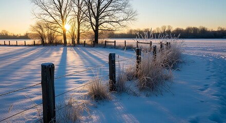 Winter Sunrise Over Snowy Field