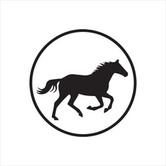  Illustration of running horse inside black circular frame silhouette vector