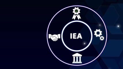 IEA acronym, international energy agency concept. International energy agency is a Paris based autonomous intergovernmental organization, established in 1974. Business concept background.
