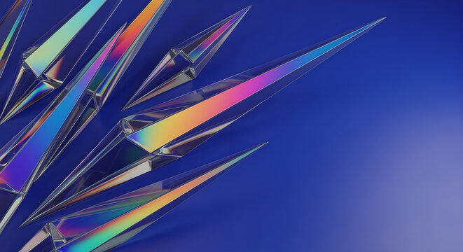 Abstract Holographic Prismatic Blue Crystal Shards Copy Space