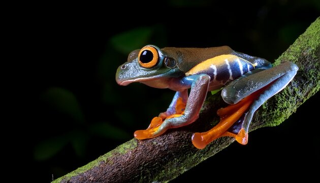 Bornean File Eared Tree Frog Polypedates Otilophus At Night In Kubah National Park Sarawak Borneo Malaysia