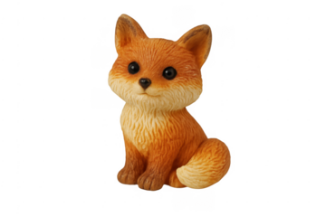 Cute baby fox figurine sitting on transparent background