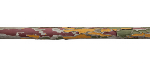 Peeling paint on wooden pole isolated on a transparent background