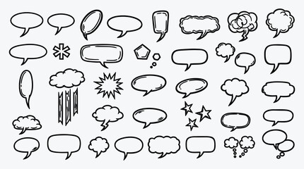 Collection of hand drawn speech bubbles and thought clouds vector