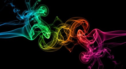 Colorful Smoke Plumes on Black Background