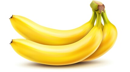 Fresh Yellow Bananas on White Background in Cluster