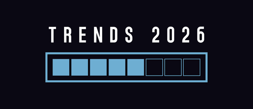 Loading trends 2026 banner poster template vector illustration with progress bar future business, marketing strategy, innovation, loading 2025 to 2026 planning, creativity concept on dark background