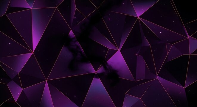 Low Poly Dark Purple Crystal Formation with Glowing Outlines, Space Haze
