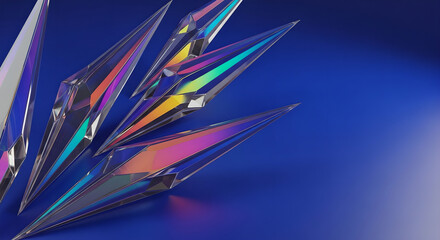 Abstract Crystal Geometric Blue Background Iridescent Colors Copy Space