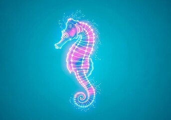 Luminous seahorse illustration against teal backdrop aquatic charm glowing art