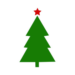 Simple pine Christmas tree silhouette — winter holiday icon. Minimal pine tree with a red star. Clean evergreen illustration for winter and Christmas projects.