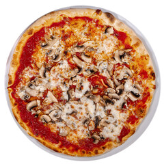 Pizza funghi with tomato sauce, mozzarella and fresh mushrooms