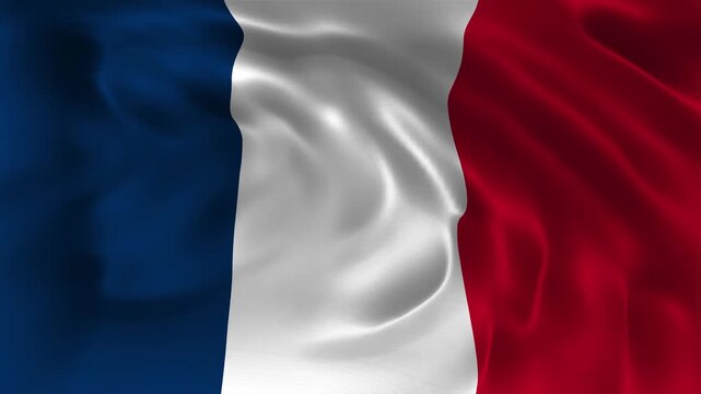 Realistic France flag waving in a seamless loop with detailed fabric texture perfect for Bastille Day, French national day events, government celebrations, cultural projects and 4K visual presentation