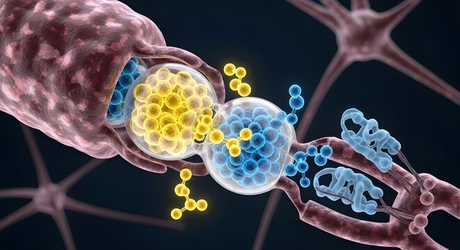 Synapse Neurotransmission &ndash; Chemical Synaptic Transmission Neuron Receptor Molecules 3D Medical Illustration