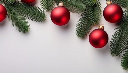 Christmas Background With Red Balls And Fir Branches