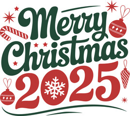 Merry christmas 2025 holiday greeting design with festive ornaments candy cane and snowflakes perfect for seasonal events