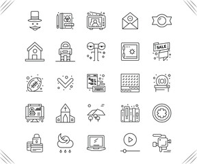 Set of 25 Commercial Outlines pack for process server computer network database Editable Vector Design Elements Free Vector.