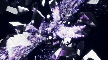 Abstract Shattered Glass Explosion with Purple Light Effect Animation.