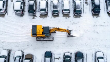 Snow removal machine clears parking lot, improving access for vehicles during winter weather conditions