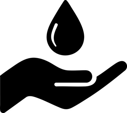 Hand holding a water drop in a flat black vector design on a white background - Powered by Adobe