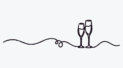 Simple line art illustration with champagne flutes for celebration or greeting