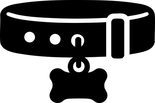 Stylish flat black vector icon of a pet collar with tag on a clean white background