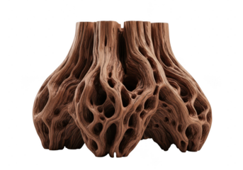 Dried skeletal wood piece with complex porous structure isolated on transparent background. Exotic cholla wood sculpture abstract form