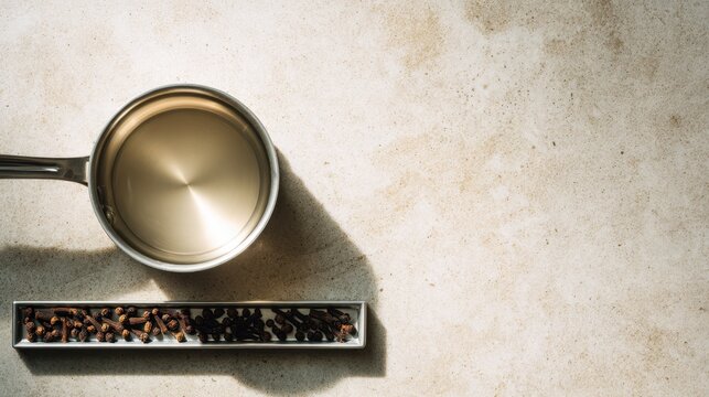 Minimalist kitchen scene with saucepan and spices for culinary design