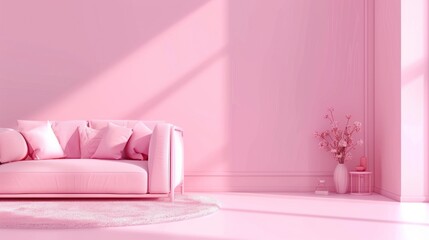 Minimalist Pink Living Room Interior with Sofa and Decor