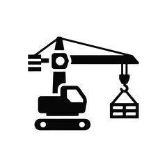 Construction Site Tower Crane Machine Icon - Vector Art on White Background