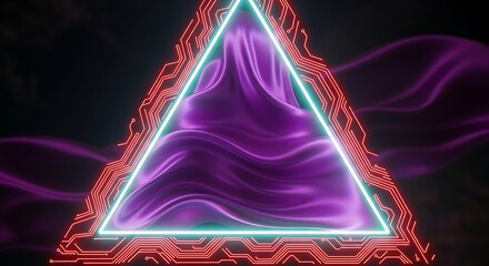 Futuristic triangle design with violet silk and circuit board frame effect