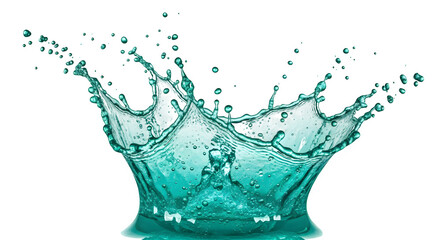 Turquoise Water Splash Crown - 3D Liquid Drop Impact, Blue-Green Fluid Ring Isolated
