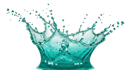 Turquoise Water Splash Crown - 3D Liquid Drop Impact, Blue-Green Fluid Ring Isolated