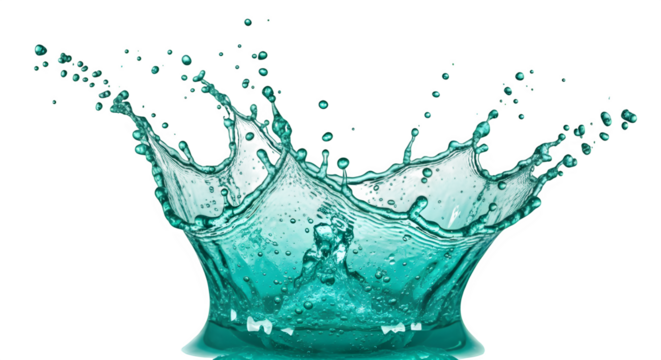 Turquoise Water Splash Crown - 3D Liquid Drop Impact, Blue-Green Fluid Ring Isolated