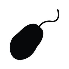 Black silhouette of a computer mouse isolated on a white background.