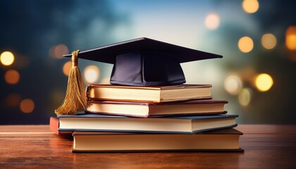 a graduation cap resting on a stack of books symbolizing online college prep courses for aspiring students