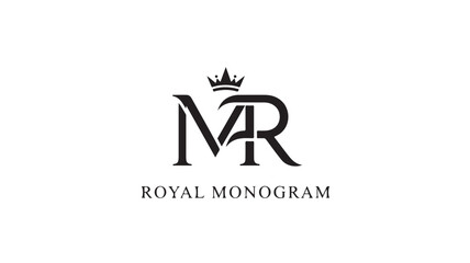 Elegant royal monogram logo featuring the letters M and R with a crown vector design for luxury branding and identity