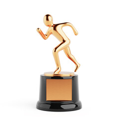 Athletic Achievement And Victory Concept. Golden Runner Trophy On Black Base. 3d Rendering
