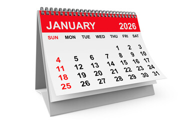2026 Year January Calendar. 3d rendering