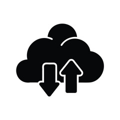 Cloud storage concept with upload and download arrows in black silhouette