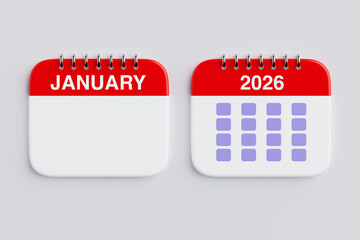 2026 Year January Month Calendar Icon. 3d Rendering