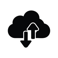 Cloud computing data transfer upload and download with arrows in black