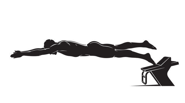 Swimmer diving from starting block silhouette illustration of athlete in mid-air vector design element for sports and competition concepts