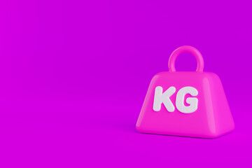 Weight And Measurement Concept. Glossy Pink Kilogram Weight Icon With Bold White KG Letters On Purple Background. 3d Rendering