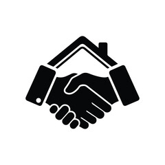 Real Estate Deal Handshake and House Roof Icon - Vector Art on White Background